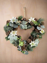 Laden Sie das Bild in den Galerie-Viewer, Handmade hanging heart wreath 30 x 29 x 10cm Christmas /seasonal hanging wreath
