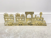 Charger l&#39;image dans la galerie, Handmade Christmas gold  three piece train set measuring 50 x 8 x 16cmwith t-light holders - Marissa&#39;s Garden &amp; Gift
