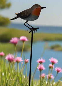 Handmade powder coated Robin on a pole sculpture 130cm tall - Marissa's Garden & Gift