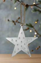 Load image into Gallery viewer, Handmade powder coated hanging white star measuring 45 x 45 x 1cm
