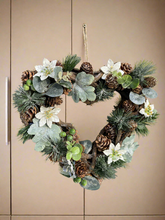 Charger l&#39;image dans la galerie, Handmade hanging heart wreath 30 x 29 x 10cm Christmas /seasonal hanging wreath
