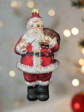 Laden Sie das Bild in den Galerie-Viewer, Glass Santa Claus holding a sack/Father Christmas Christmas bauble tree hanging decoration/christmas/seasonal/ glass hanging item
