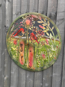 Handmade rusty 60cm wall plaque acrylic mirror of robin birds Tree Wall Plaque, Rusted coloured Metal, Garden/indoor Wall Art with peeling effect - Marissa's Garden & Gift