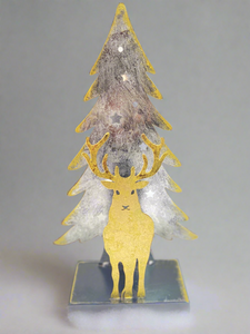 Handmade Christmas tree and reindeer t-light holder