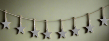 Load image into Gallery viewer, Handmade powder coated hanging silver heart garland measuring 150 x 20 x 1cm
