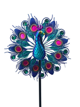 Laden Sie das Bild in den Galerie-Viewer, Handmade Aurora peacock powder coated garden wind sculpture spinner measuring 150cm
