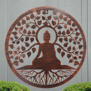 Handmade bronze 40cm budha tree of life with roots wall art suitable for indoors/outdoors anniversary/birthday gift - Marissa's Garden & Gift