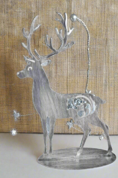 Handmade gold and silver metal powder coated reindeers on stand table decoration measuring 41cm- quantity:2