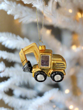 Load image into Gallery viewer, Glass Christmas yellow digger Christmas bauble tree hanging decoration/christmas/seasonal/ glass hanging item
