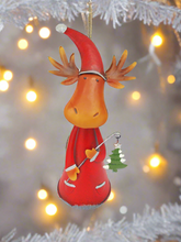 Load image into Gallery viewer, Handmade nodding reindeer with Christmas tree measuring 15 x 10 x 25cm
