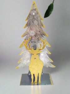 Handmade Christmas tree and reindeer t-light holder