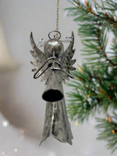 Load image into Gallery viewer, Handmade powder coated Christmas hanging angel with flute measuring 6 x 5 x13cm
