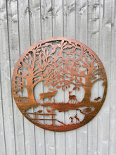 Load image into Gallery viewer, Handmade bronze 80cm bronze wall plaque of Woodland animals Tree Wall Plaque, powder coated steel , indoor/outdoor Wall Art
