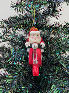 Glass Santa Claus on a motorbike /Father Christmas Christmas bauble tree hanging decoration/christmas/seasonal/ glass hanging item