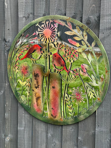 Handmade rusty 60cm wall plaque acrylic mirror of robin birds Tree Wall Plaque, Rusted coloured Metal, Garden/indoor Wall Art with peeling effect - Marissa's Garden & Gift