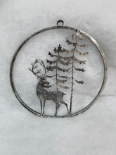 Charger l&#39;image dans la galerie, Handmade reindeer and tree silver wall art for indoors/outdoors 30 x 1 x 32cm
