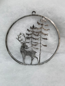 Handmade reindeer and tree silver wall art for indoors/outdoors 30 x 1 x 32cm - Marissa's Garden & Gift