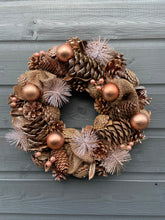 Load image into Gallery viewer, Handmade hanging bronze wreath 34 x 34 x 9cm Christmas/seasonal hanging wreath
