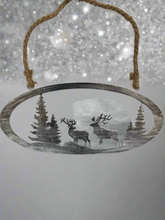 Laden Sie das Bild in den Galerie-Viewer, Handmade reindeer and Christmas tree silver wall art for indoors/outdoors oval wall art 38 x 1 x 18cm
