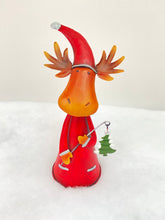 Load image into Gallery viewer, Handmade nodding reindeer with Christmas tree measuring 15 x 10 x 25cm
