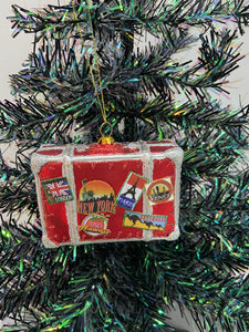 Glass Christmas travellers suitcase bauble tree hanging decoration/christmas/seasonal/ glass hanging item