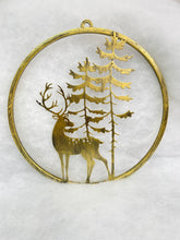 Charger l&#39;image dans la galerie, Handmade reindeer and tree gold wall art for indoors/outdoors 30 x 1 x 32cm
