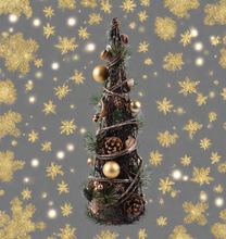 Load image into Gallery viewer, Handmade Christmas tree ornament with baubles 11 x 11 x 35cm
