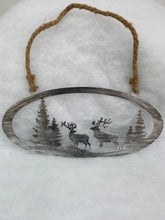 Laden Sie das Bild in den Galerie-Viewer, Handmade reindeer and Christmas tree silver wall art for indoors/outdoors oval wall art 38 x 1 x 18cm
