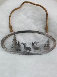 Handmade reindeer and Christmas tree silver wall art for indoors/outdoors oval wall art 38 x 1 x 18cm