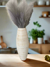 Load image into Gallery viewer, 60cm tall white washed with natural colourings handmade bamboo vase
