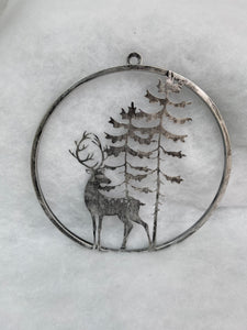 Handmade reindeer and tree silver wall art for indoors/outdoors 30 x 1 x 32cm - Marissa's Garden & Gift