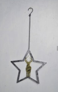 Handmade powder coated hanging silver star with reindeer measuring 27 x 25 x 1cm - Marissa's Garden & Gift