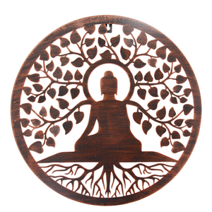 Handmade bronze 40cm budha tree of life with roots wall art suitable for indoors/outdoors anniversary/birthday gift - Marissa's Garden & Gift