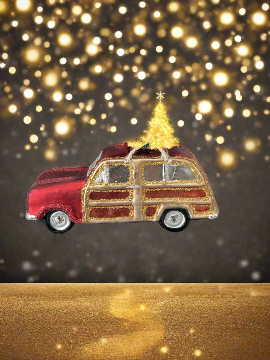 Glass Christmas truck with christmas tree Christmas bauble tree hanging decoration/christmas/seasonal/ glass hanging item