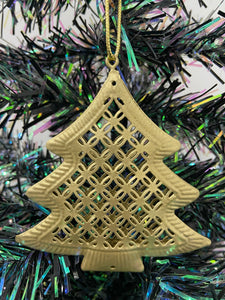 Handmade selection of ten hanging Christmas tree metal powder coated hanging tree ornaments.