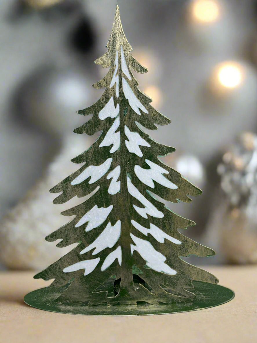 Handmade Christmas metal tree table decoration green with  gold brushed effect 32 x 8 x 40cm