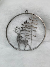 Load image into Gallery viewer, Handmade reindeer and tree silver wall art for indoors/outdoors 30 x 1 x 32cm
