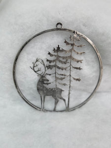 Handmade reindeer and tree silver wall art for indoors/outdoors 30 x 1 x 32cm - Marissa's Garden & Gift