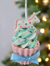 Load image into Gallery viewer, Resin unicorn cupcake Christmas bauble tree hanging decoration/christmas/seasonal/ resin hanging item
