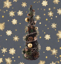 Load image into Gallery viewer, Handmade Christmas tree ornament with baubles 11 x 11 x 35cm
