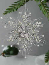 Laden Sie das Bild in den Galerie-Viewer, Handmade silver hanging snowflake Christmas bauble tree hanging decoration/christmas/seasonal/ resin hanging item measuring 19 x 2 x 23cm
