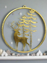 Laden Sie das Bild in den Galerie-Viewer, Handmade reindeer and tree gold wall art for indoors/outdoors 30 x 1 x 32cm
