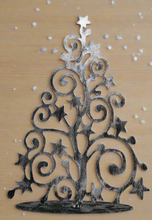 Load image into Gallery viewer, Handmade Christmas metal tree table decoration silver with brushed effect 30 x 8 x 40cm
