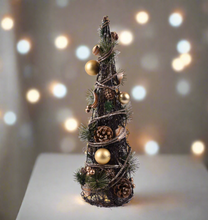 Load image into Gallery viewer, Handmade Christmas tree ornament with baubles 11 x 11 x 35cm
