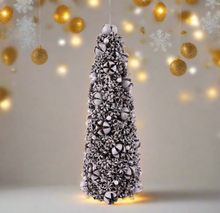 Load image into Gallery viewer, Handmade silver Christmas tree ornament 13 x 13 x 35cm seasonal decoration/ Christmas table decor.
