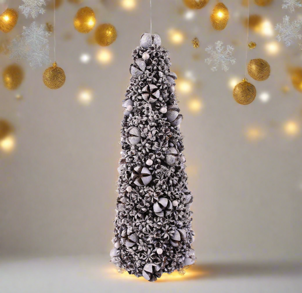 Handmade silver Christmas tree ornament 13 x 13 x 35cm seasonal decoration/ Christmas table decor.