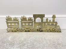 Load image into Gallery viewer, Handmade Christmas gold  three piece train set measuring 50 x 8 x 16cmwith t-light holders - Marissa&#39;s Garden &amp; Gift
