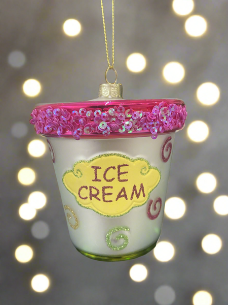 Christmas glass ice cream tub /christmas/seasonal/ glass hanging item