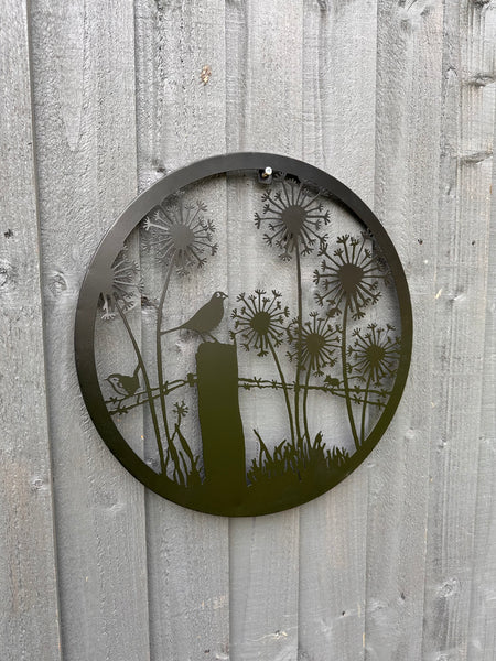 Handmade black 40cm wall plaque of blackbird birds Tree Wall Plaque, black coloured  Metal, Garden/indoor Wall Art powder coated steel