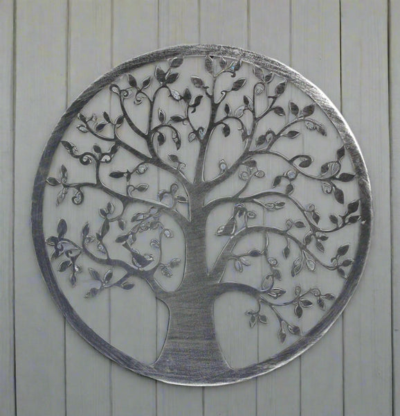 Handmade silver tree of life wall art indoors/outdoors 60cm